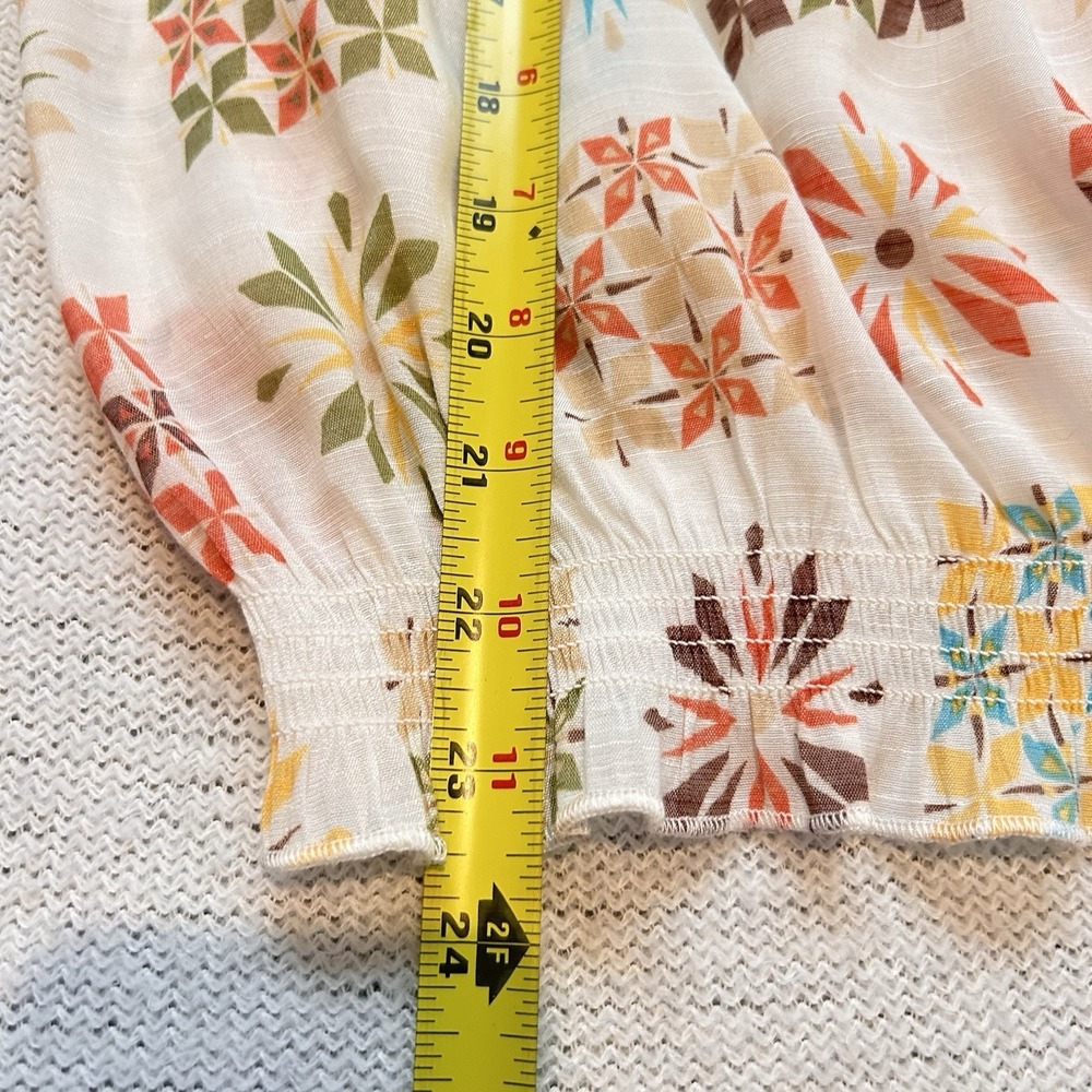 Floral Blouse Sz L Cottagecore Sheer Lightweight Boho 3/4 Balloon Sleeve Ruffle - Picture 12 of 14